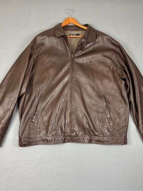 Vintage Polo Ralph Lauren Brown Leather Jacket Men's Size XXL 2XL Full Zip